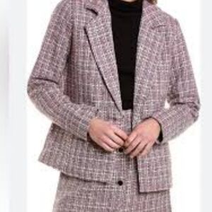 Bagatelle Tweed Pink Black Blue Off White Single Button Blazer Jacket Large